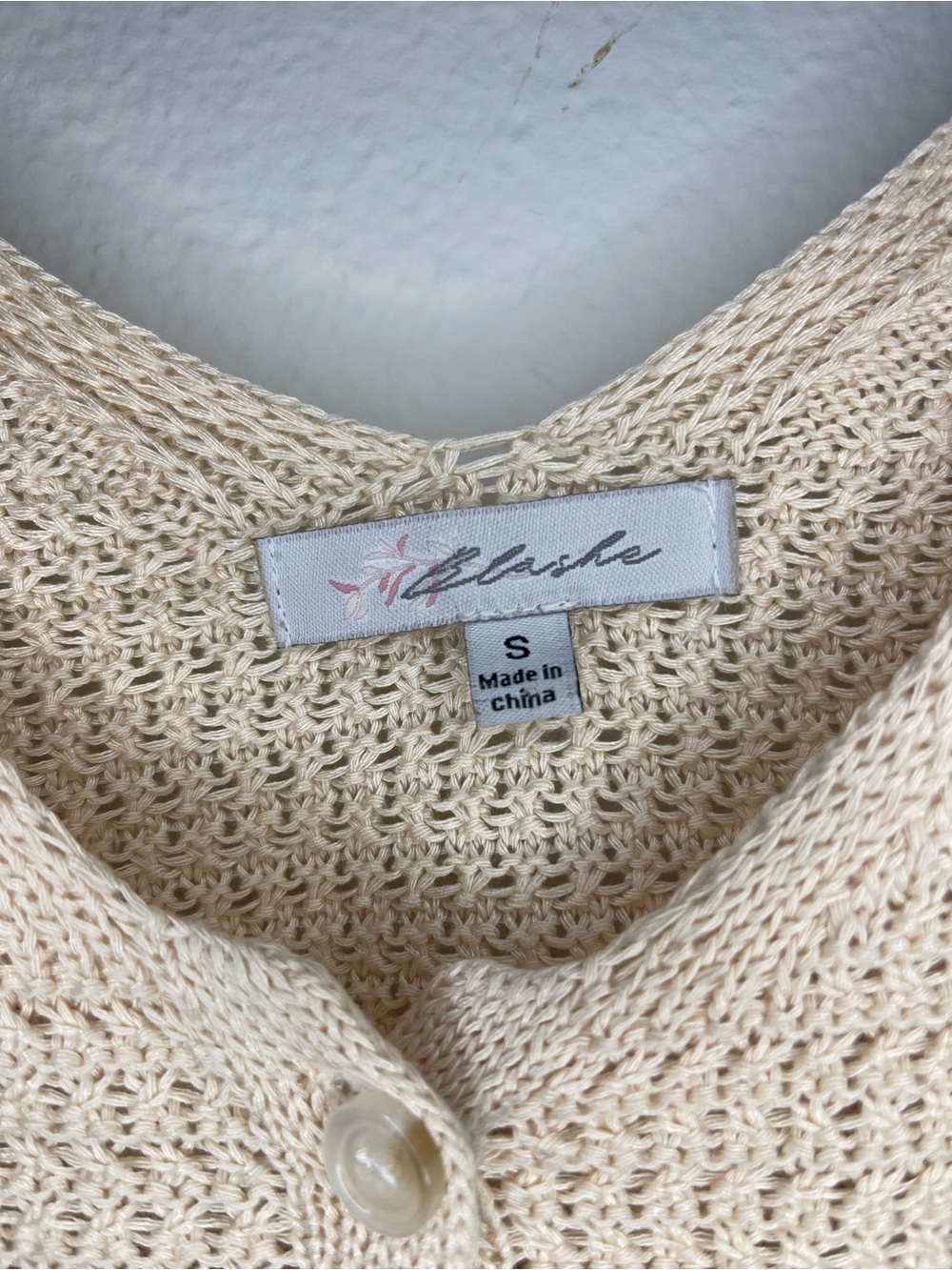 Blashe Tie-Shoulder Crochet Button-Front Tank Top Cream Viscose Neutral Sexy - Picture 7 of 10